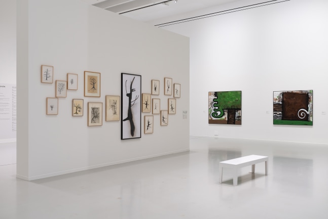 Installation view of paintings by Albert Oehlen and Carroll Dunham