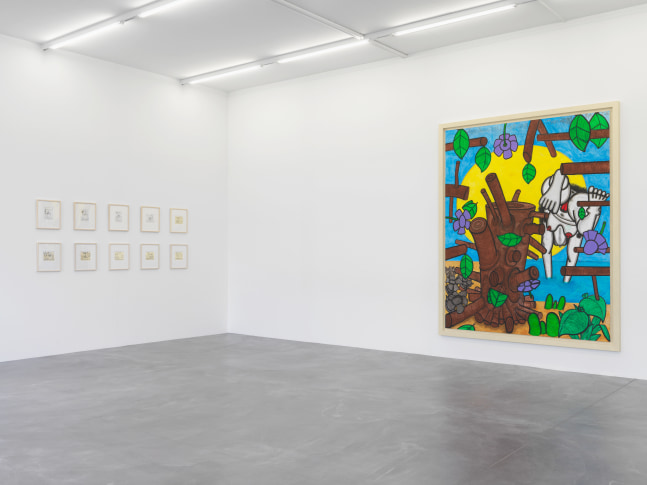 Installation view of Carroll Dunham painting and drawing exhibition