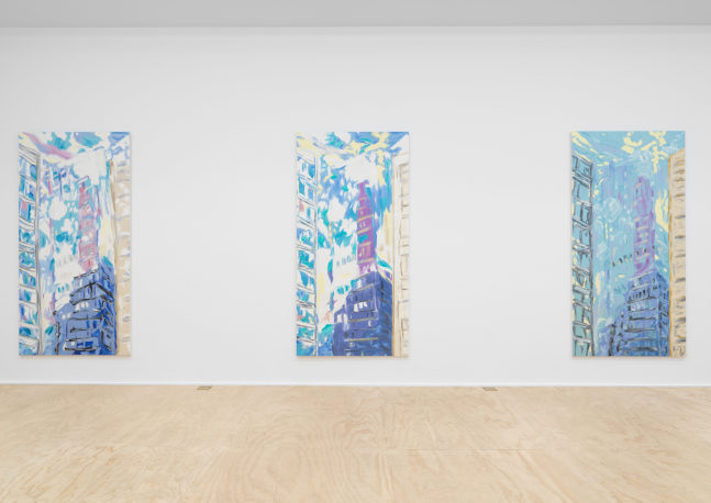 Installation view of paintings by Martha Diamond