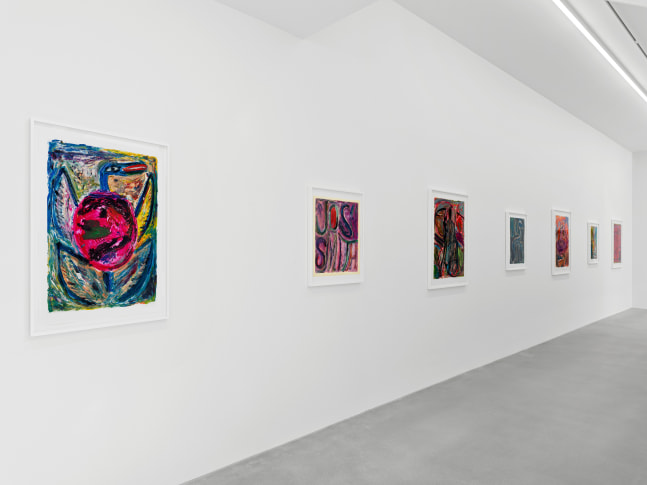 Installation view of group painting, print, and sculpture exhibition