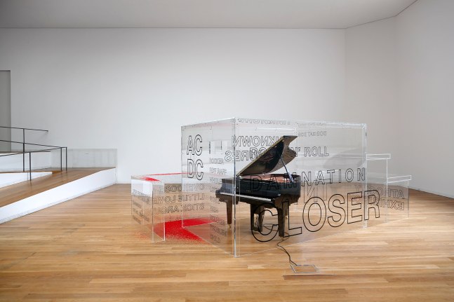 Installation view of sculptures by Liam Gillick