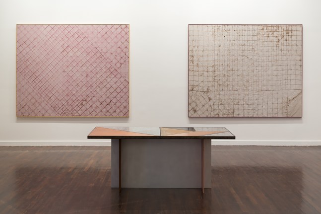 Installation view of works by Sam Falls