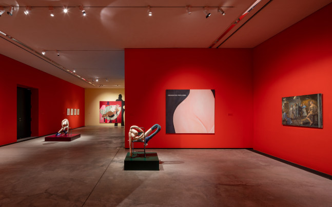 installation view of painting and drawings by Tschabalala Self