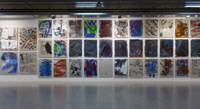 Installation view of paintings by Josh Smith