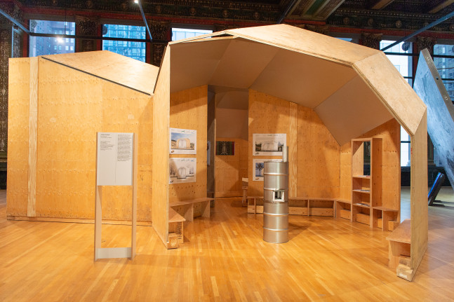 Installation view of living art installation by Oscar Tuazon