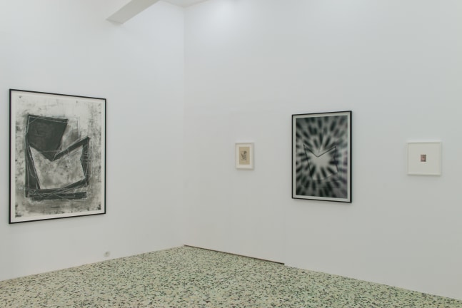Installation view of Wyatt Kahn wall reliefs, photographs, works on paper