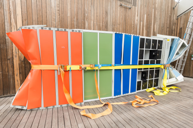 Installation view of sculptures by Matias Faldbakken