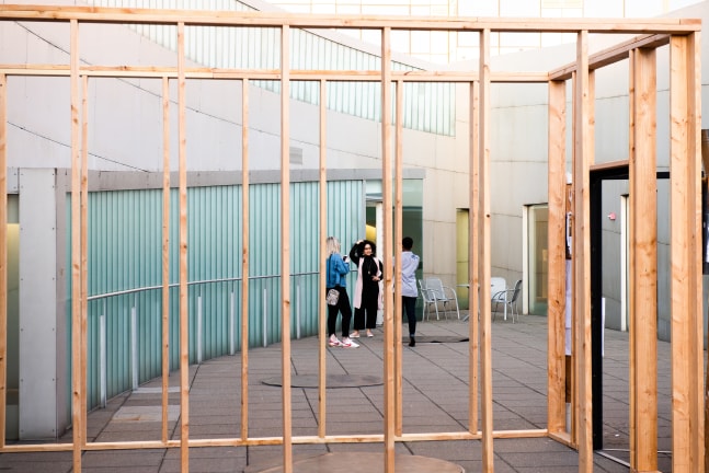 Installation view of sculpture by Oscar Tuazon