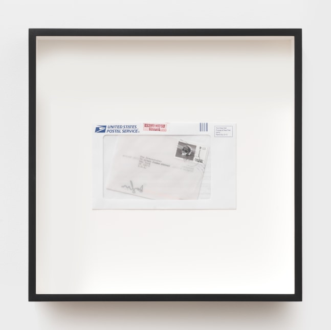 Framed envelope work by Douglas Gordon