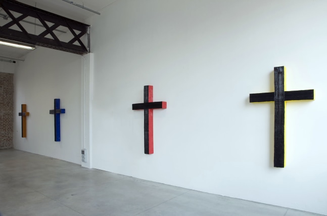 Installation view of sculptures by Valentin Carron