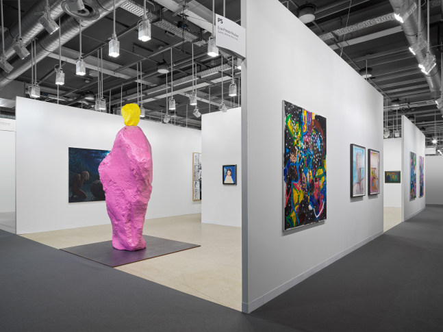 installation view of works by various artists at the Art Basel booth