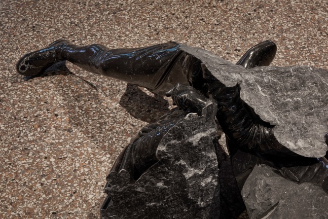 Installation view of sculptures by Douglas Gordon