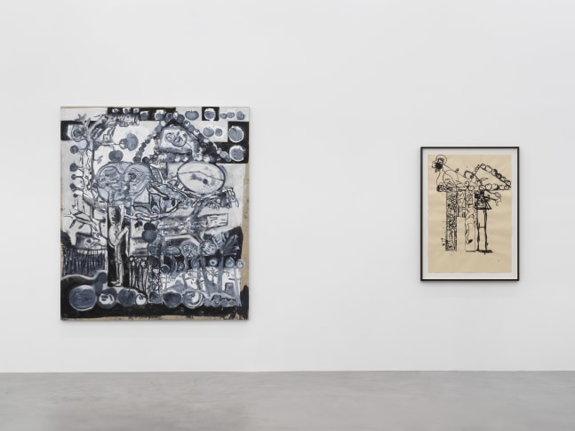 Installation view of Tobias Pils paintings and ink works on paper exhibition