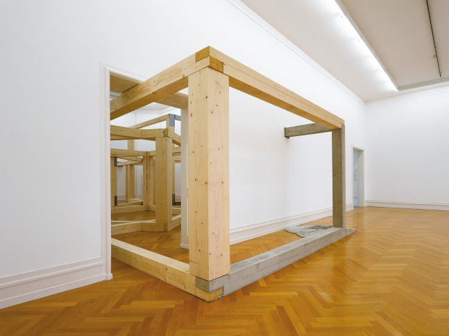 Installation view of sculpture by Oscar Tuazon