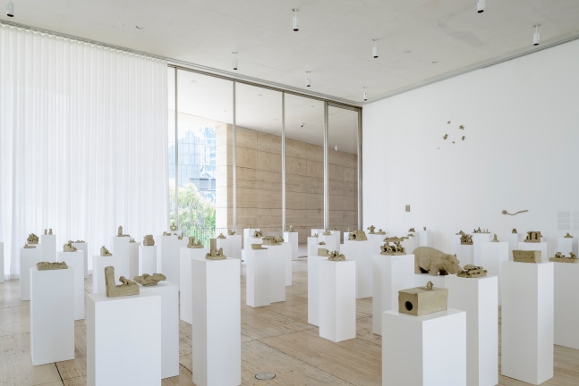 Installation view of sculptures by Peter Fischli and David Weiss