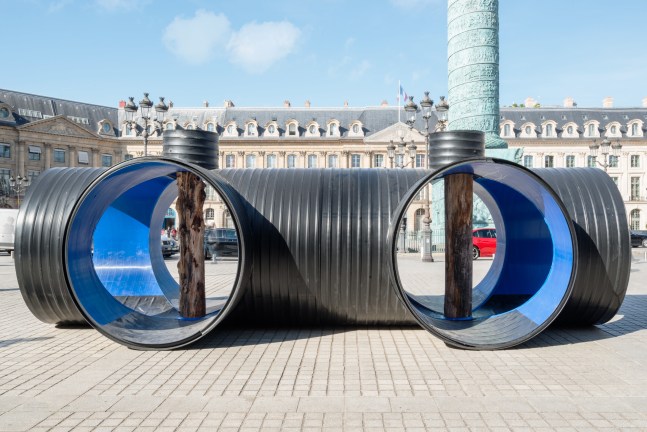 Outdoor view of sculpture by Oscar Tuazon