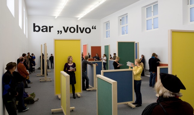 Installation view of sculptures by Liam Gillick