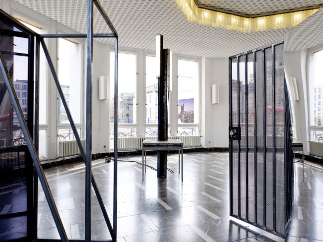 Installation view of sculptures by Oscar Tuazon