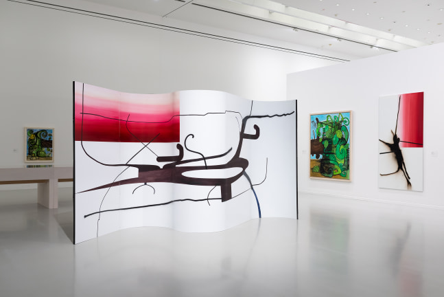 Installation view of paintings by Albert Oehlen and Carroll Dunham
