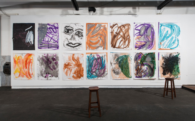 Installation view of paintings by Josh Smith