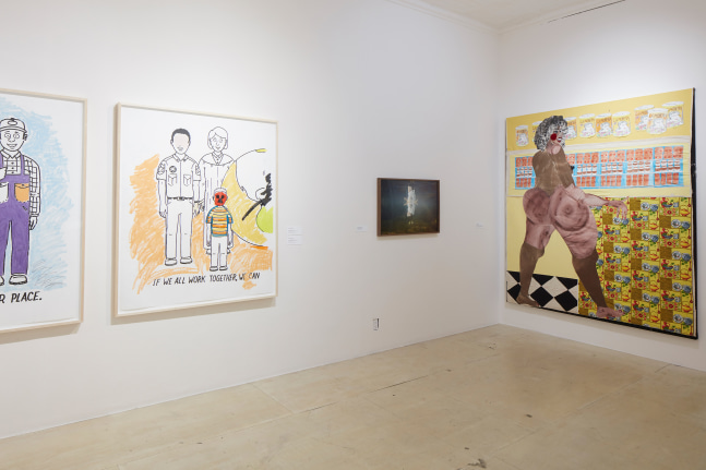 Installation view of paintings by Tschabalala Self
