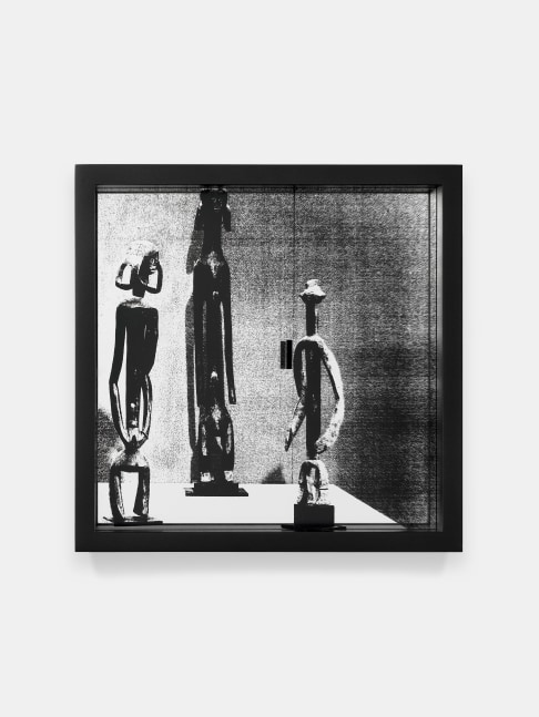 Adam Pendleton System of Display, I (WRITING/Art of Black Africa, Kunsthaus Zurich, 1970) 2018 Silkscreen ink on plexiglass and mirror 24.92 × 24.92 × 7.94 cm / 9 13/16 × 9 13/16 × 3 1/8 in