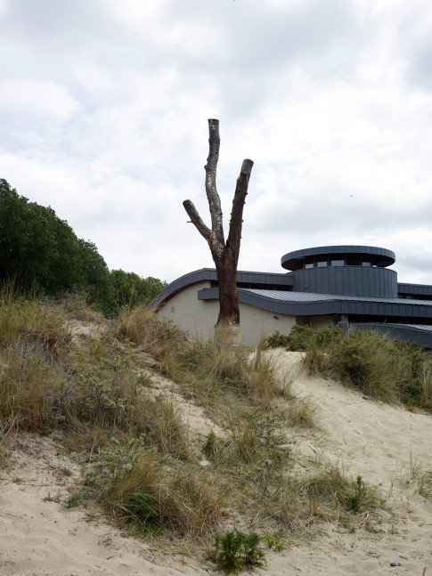 Installation view of sculpture by Oscar Tuazon