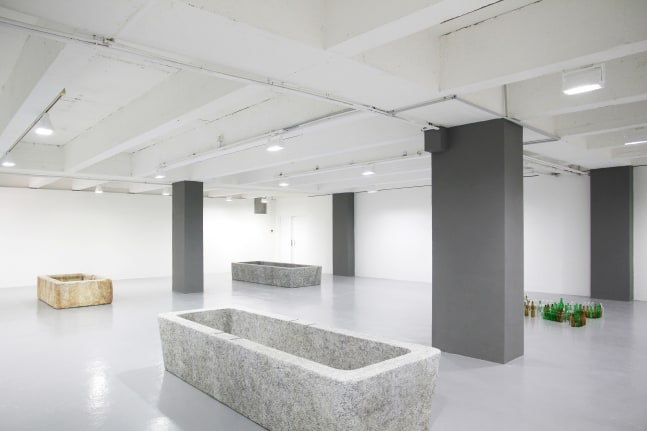 Installation view of sculptures by Valentin Carron