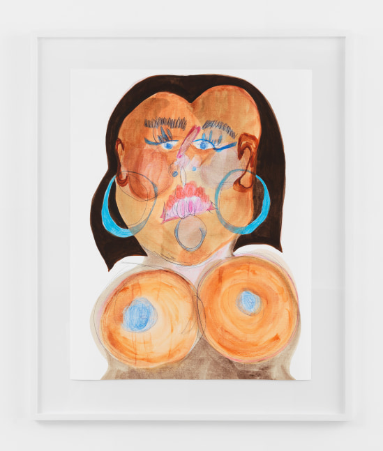 Drawing by Tschabalala Self, Black Face with Brown Bob 2020 Colored pencil, acrylic paint, gouache, charcoal, graphite on archival inkjet print