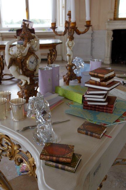 Installation view of sculpture add ons by Karen Kilimnik