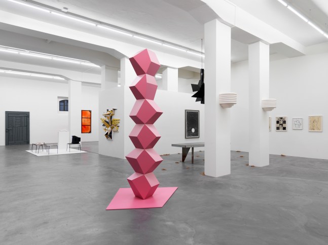 Installation view of paintings and sculptures group exhibition