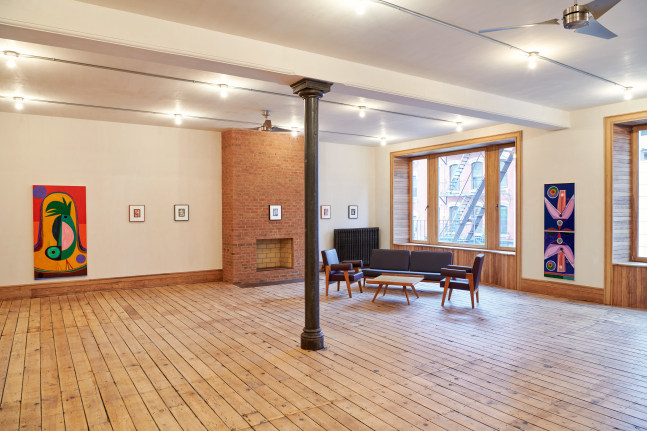 Installation view of paintings and drawings by Austin Eddy