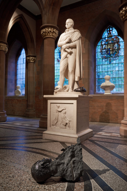 Installation view of sculptures by Douglas Gordon