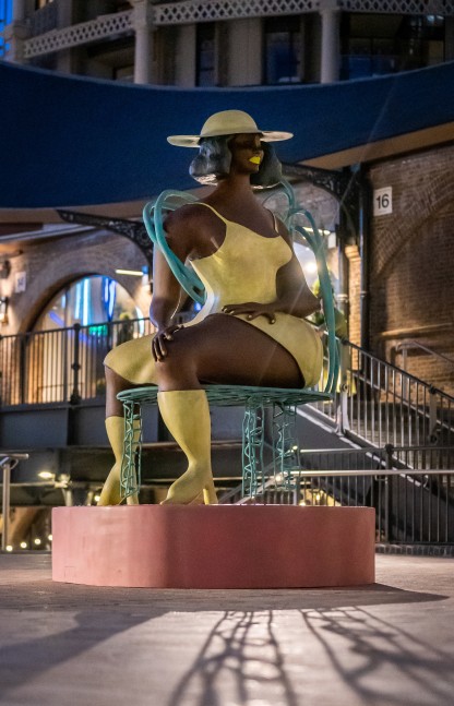 Installation view of sculpture by Tschabalala Self