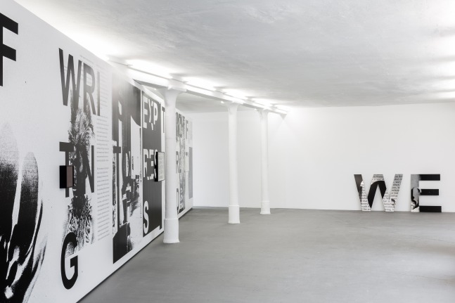 Installation view of paintings by Adam Pendleton