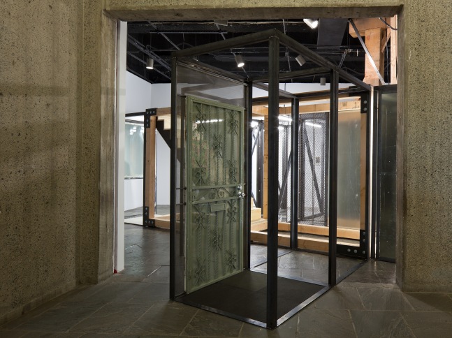 Installation view of sculpture by Oscar Tuazon