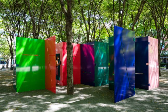 Installation view of sculpture by Sam Falls