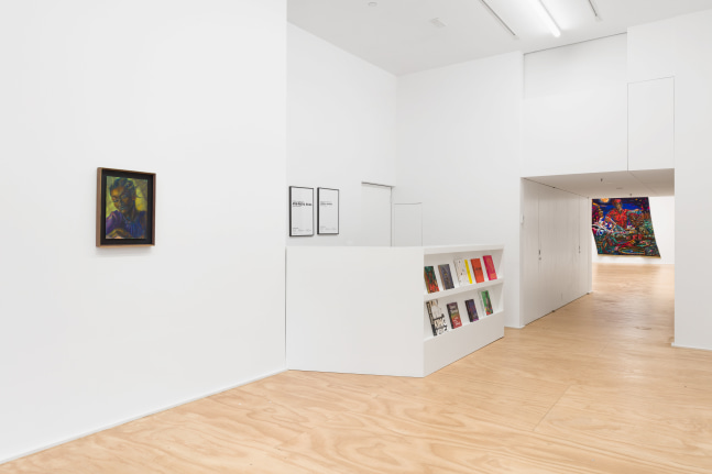 Installation view of drawings and textile works by Athi-Patra Ruga