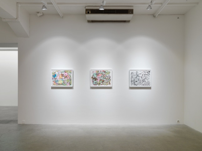 Installation view of Sue Williams painting exhibition