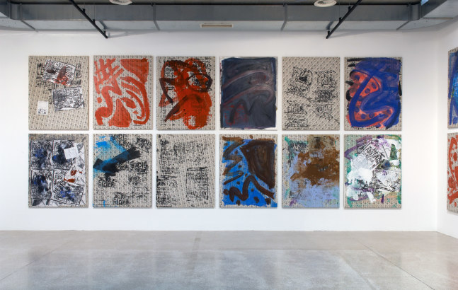 Installation view of paintings by Josh Smith