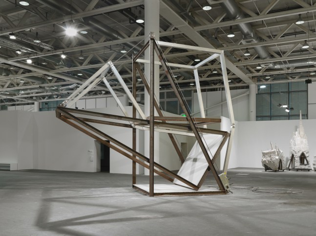 Installation view of sculpture by Oscar Tuazon