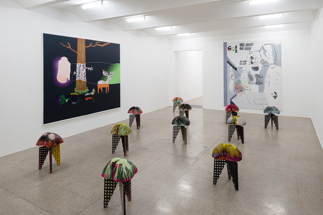 Installation view of paintings by Michael Williams and various works by other artists