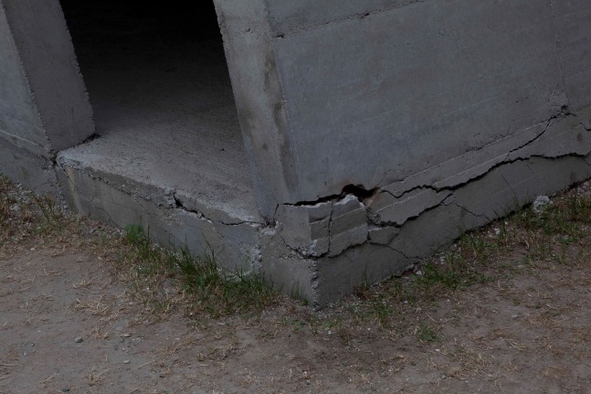 Installation view of sculpture by Oscar Tuazon