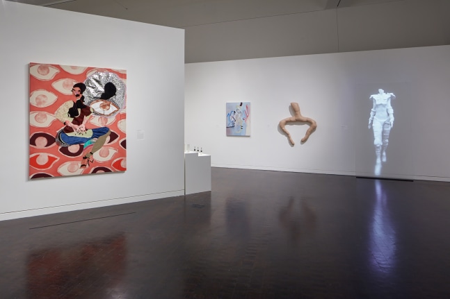Installation view of paintings by Tschabalala Self