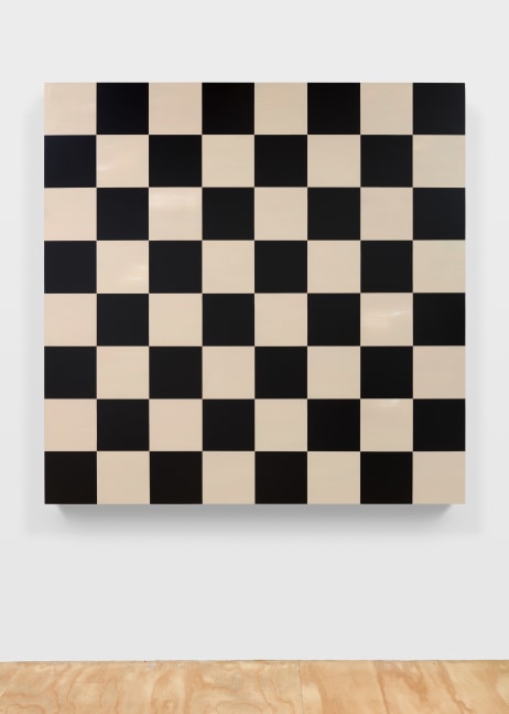 checkerboard painting in beige and black by Sarah Ortmeyer