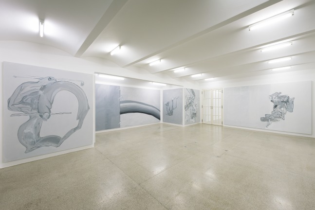 Installation view of paintings by Tobias Pils