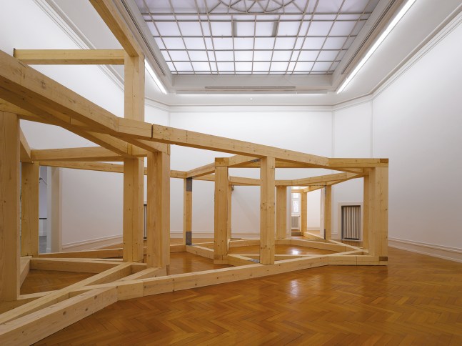 Installation view of sculpture by Oscar Tuazon