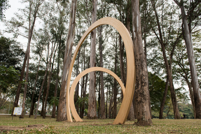 Installation view of sculpture by Oscar Tuazon