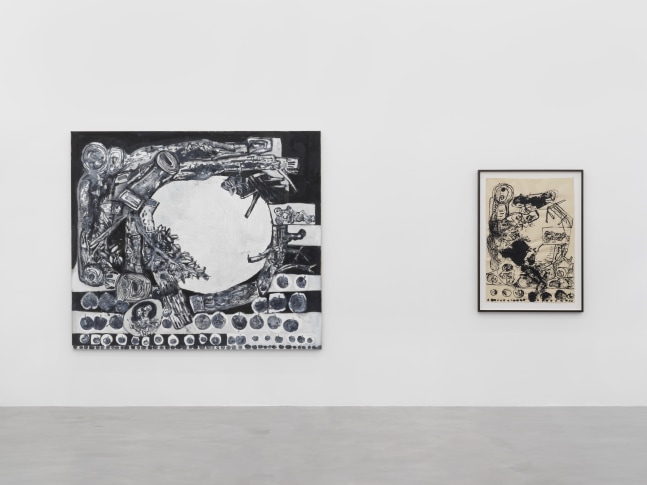 Installation view of Tobias Pils paintings and ink works on paper exhibition