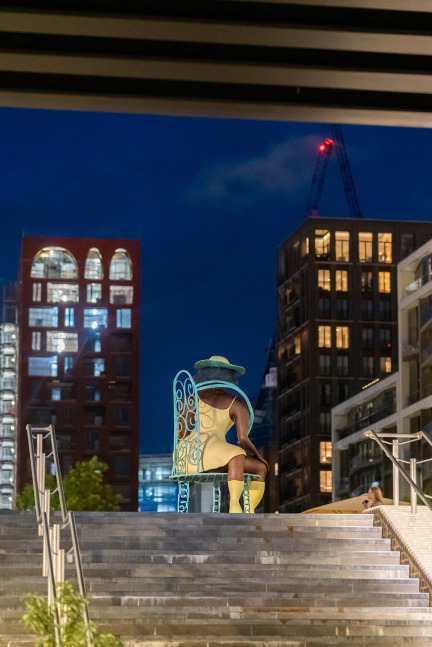 Installation view of sculpture by Tschabalala Self